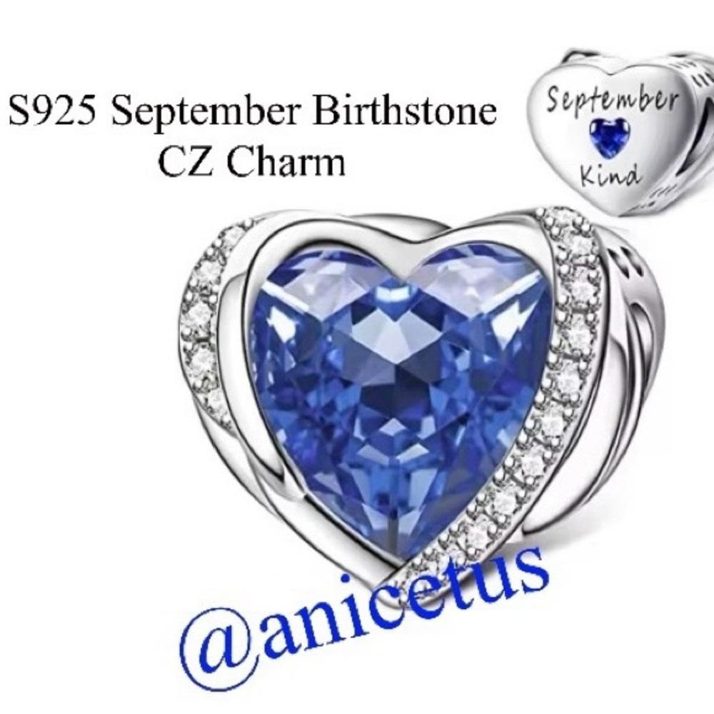 (Sold)NWOT S925 Sterling Silver September Birthstone CZ Charm